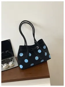 Μαύρη τσάντα tote με βούλες για γυναίκες, κομψή casual τσάντα ώμου μεγάλης χωρητικότητας.