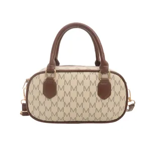 Klassische Monogramm Leder Umhängetasche brauner Henkel Boston Handtasche für Alltag