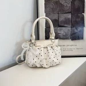 Women Korean Polka Dot Pleated Handbag PU Leather Small Shoulder Crossbody Bag For Commuting Travel Versatile Hand Bag