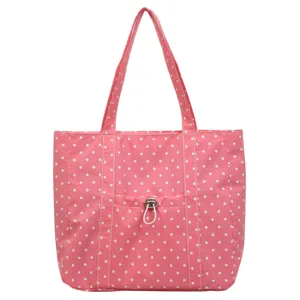 Borsa shopper in tela a pois rosa stile giapponese, borsa a spalla casual capiente da donna