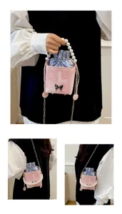 Summer new stylish bucket bag casual minimalist crossbody bag with pearl handle and butterfly.