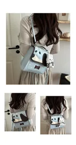 Schattige Koreaanse stijl cartoon puppy rugzak met pluche hanger, casual lichtblauwe tas.