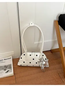 Koreaanse zoete polkadot bowling handtas witte PU lederen handtas met schattige sterrenbedel