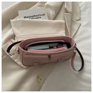 Rosa minimalistische Schultertasche mit doppelten Vordertaschen, schicke Freizeittasche.