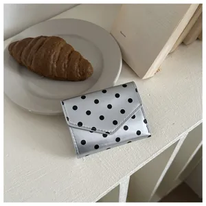 Portafoglio argentato a pois, elegante fantasia in bianco e nero, borsa in pelle PU compatta.