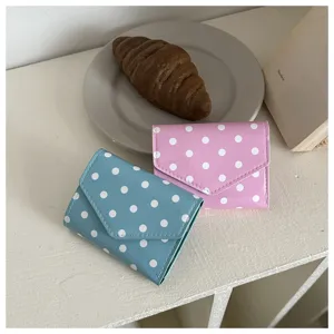 Chic polka dot small wallet set in blue and pink, cute envelope design for daily use.