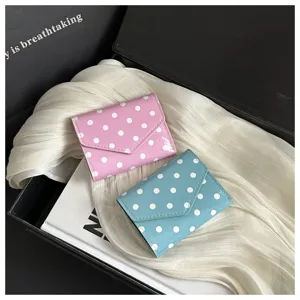 Chic polka dot trifold wallet set in pink and blue, cute envelope design for daily use.