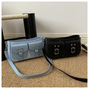 Elegante borsa a tracolla da donna in pelle PU a mezzaluna con doppie tasche e motivo stelle