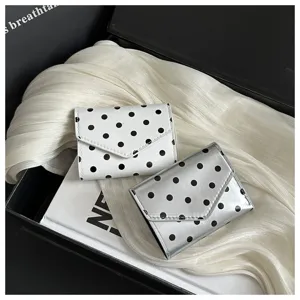 Stylish polka dot pattern trifold small wallet for women, elegant fashion short purse and card holder.