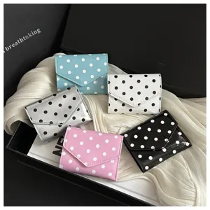 Cute polka dot mini wallets set, stylish PU leather trifold purses with snap closure.