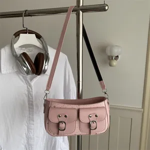 Koreanische rosafarbene Umhängetasche, minimalistische lässige Halbmond Achseltasche Sommer neu
