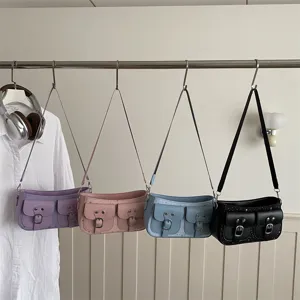 Borsa a tracolla casual moda coreana simpatica borsa ascella a mezzaluna con tasche doppie