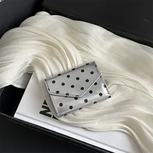 Silver polka dot mini trifold wallet stylish small purse for women chic compact card case