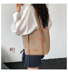 Bolso tote tejido de lona informal gran capacidad bolso de hombro para mujer estilo diario