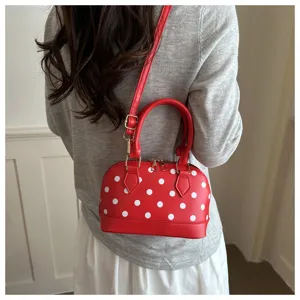 Red polka dot shell handbag, stylish shoulder crossbody bag for women, elegant daily fashion purse.