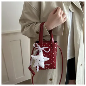 Bolso de mano rojo de mujer con lunares y colgante de estrella, bolso cruzado casual.