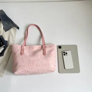 Große rosa Sternen-Segeltuch-Tasche, lässige, vielseitige Schultertasche für Damen im Alltag.