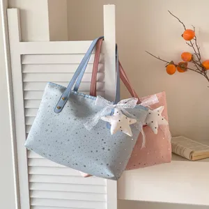 Sternenmuster Leinen Shopper, ästhetische Umhängetasche, lässige Handtasche für Damen, stilvoll.