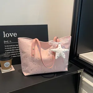 Rosa Sternen Canvas Shopper Tasche für Damen große Kapazität Handtasche lässige Schultertasche