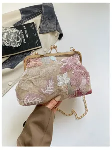 Borsa da sera da donna, borsetta con paillettes ricamate in stile cinese con chiusura e catena.