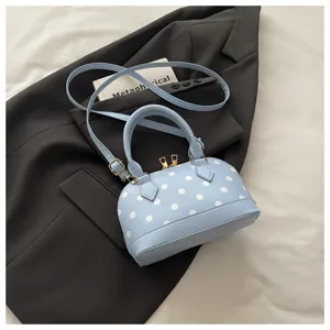 Korean style light blue polka dot shell handbag with top handle and strap women bag