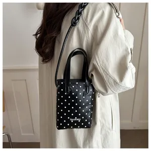 Bolso bandolera negro de lunares mujer moda bolso casual con asa superior 2026