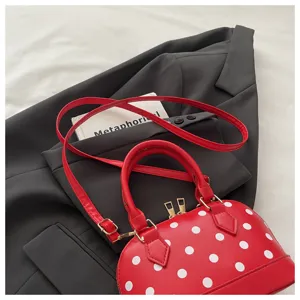 Chic red polka dot dome handbag stylish shoulder bag casual top handle bag new style
