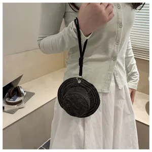Mini denim bucket hat coin purse cute earphone storage bag hanging accessory detail