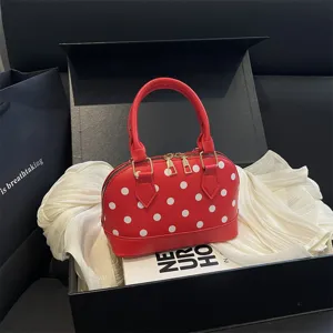 Minimalist PU Leather Polka Dot Shell Bag Elegant Stitching Handbag Fashion Crossbody Shoulder Bag With Top Handle For Women