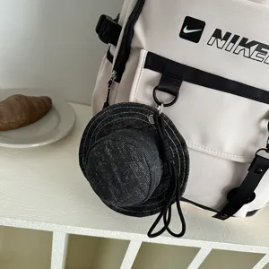Creative denim fisherman hat shape coin purse bag charm earphone storage pouch pendant.