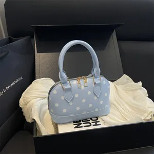 Light blue polka dot dome handbag stylish mini tote bag for women daily use new style