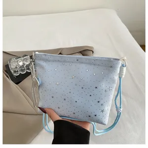 Light blue star print crossbody bag casual shoulder bag stylish daily handbag for women