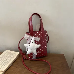Bolso de Mano de Tendencia con Lunares para Mujer Cuero PU Premium Mini Bolso de Hombro Bandolera Moda Dulce Colgante Estrella para Viaje Diario Casual