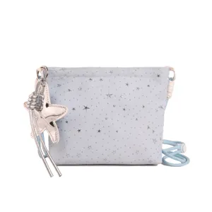 Light blue crossbody bag with silver stars and star pendant for women stylish daily use