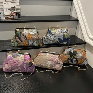 Borsa da sera ricamata con paillettes stile cinese lussuosa borsa a tracolla floreale