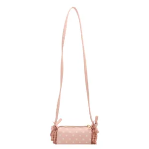 Borsa tracolla rosa pois bambina, simpatico secchiello bambini con volant vista principale
