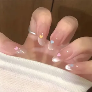 Handmade Cat Eye Gradient Press On Nails Sweet Heart Art Deco Almond False Nails For Women Daily Manicure Art Design