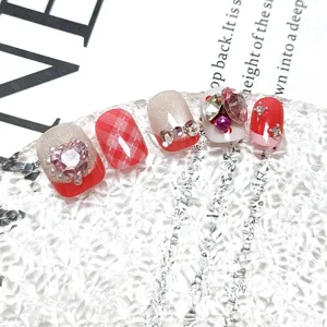 Uñas Postizas Press On Ojo De Gato Hechas A Mano Cortas Cuadradas Redondeadas Con Strass Corazón Lazo Cuadros Para Mujer