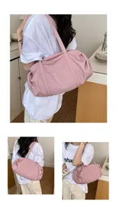 Pink casual minimalist shoulder bag, large capacity tote bag for daily commute and travel use.