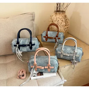 Denim small square bag retro shoulder bag versatile women handbag stylish daily commuter bag