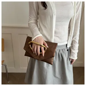 Stylish women clutch bag with unique gold metal handle trendy casual minimalist daily purse