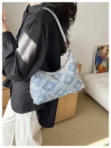 Μοντέδνα τσάντα ώμου denim cho γυναίκες, casual vintage hobo τσάντα patchwork με αστέρια.
