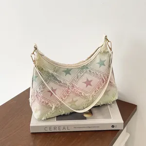 Casual Tsanta omou apo Kamva gia Gynekes Megali Horitikotita Tote Bag Commute Stylish Patchwork Star Tassel Handbag