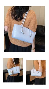 Solid color fashion shoulder tote bag for women, retro commuting casual large capacity handbag.