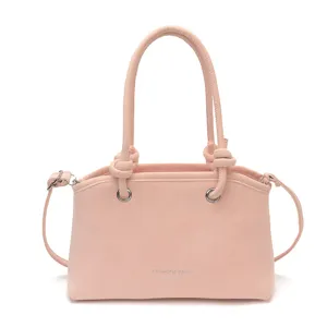 Rosa Leder Damentasche elegante Schultertasche Umhaengetasche mit Knotenhaenkern und Metallteilen