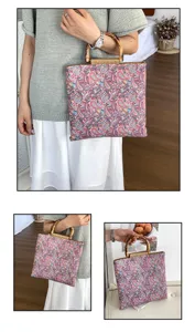 Sac à main en tissu pour femme élégant avec poignées en bambou et motif cachemire