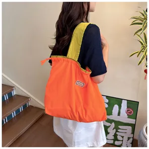 Kleurblok opvouwbare shopper tas, casual dagelijkse schoudertas voor werk en winkelen.