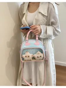 Joli sac ita colorblock avec peluches étoiles, sac à main bandoulière transparent chic