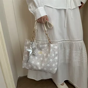 Casual ster print canvas schouder shopper tote tas, stijlvolle dagelijkse handtas.