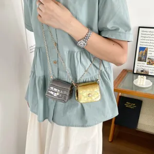 Mini Umhängetasche modische PU Leder Steinmuster Umhängetasche mit Metallkettengürtel